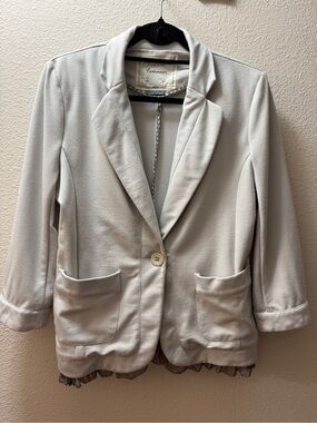 Cartonnier Anthropologie Blazer Jacket Women M Grey Knit Peplum Ruffle Boho Chic